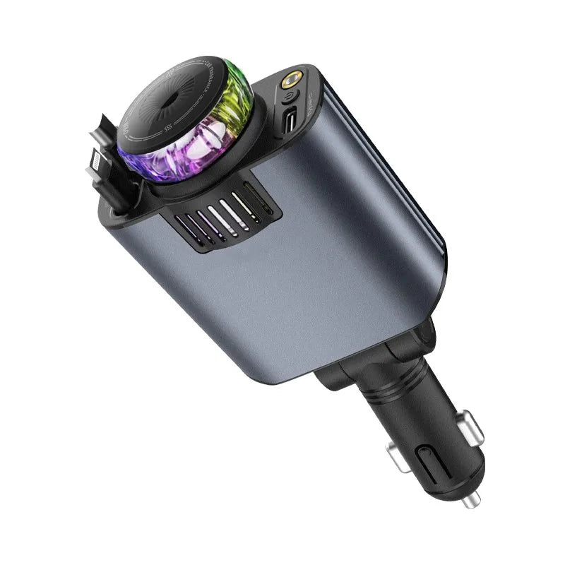 5-in-1 Retractable Car Charger with Fast Charging and Starlight Aromatherapy