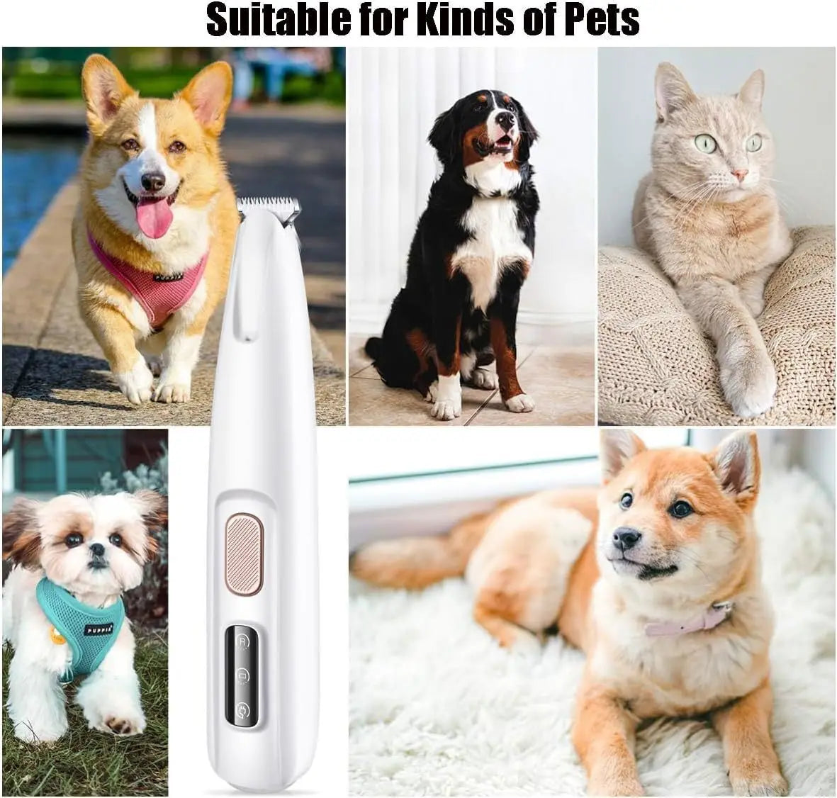 Wireless Pet Dog Cat Hair Clipper with LED Light and Rechargeable Battery