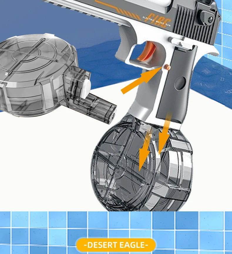 Premium Electric Water Gun Desert Eagle Style with 32ft Range & USB Recharging