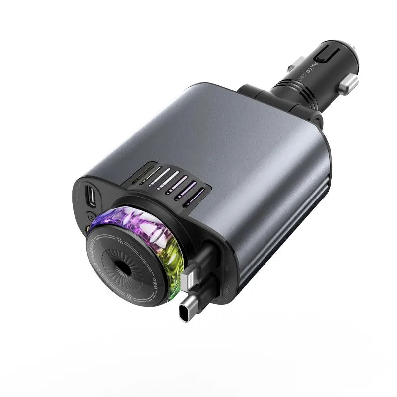 5-in-1 Retractable Car Charger with Fast Charging and Starlight Aromatherapy