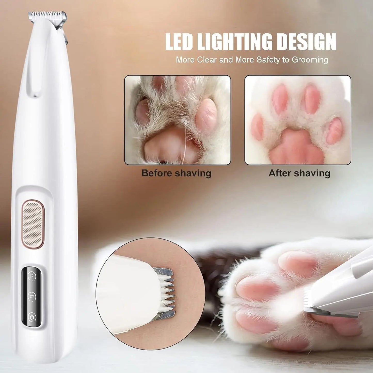 Wireless Pet Dog Cat Hair Clipper with LED Light and Rechargeable Battery