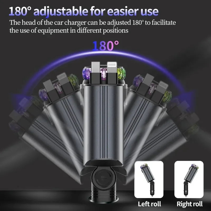 5-in-1 Retractable Car Charger with Fast Charging and Starlight Aromatherapy