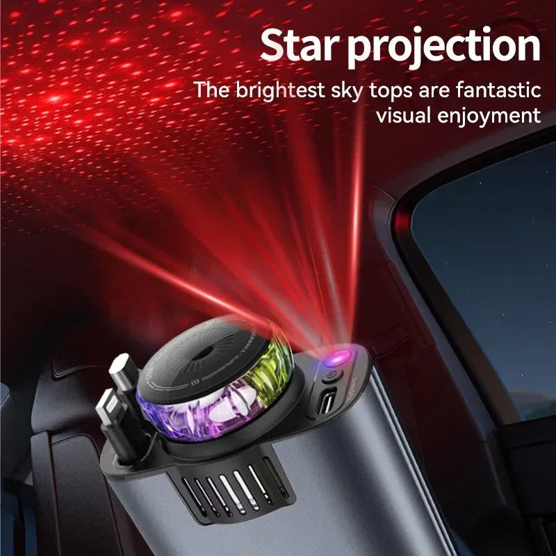 5-in-1 Retractable Car Charger with Fast Charging and Starlight Aromatherapy
