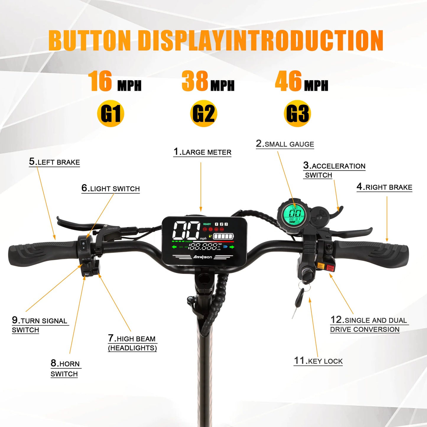 Arwibon Adult Electric Scooter Dual Motor 5600W Maximum Speed 50Mph, 60V27AH ,11-inch Off-road Tires Sport Folding eScooter