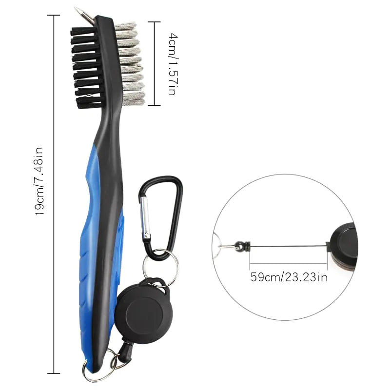 Golf Club Cleaning Brush With Retractable Carabiner