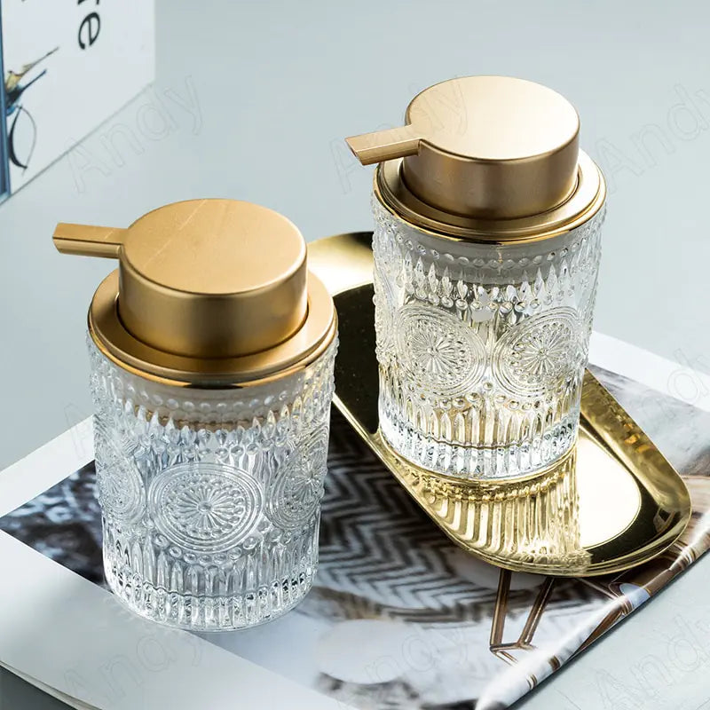 Glass Soap Dispenser With Gold Accents