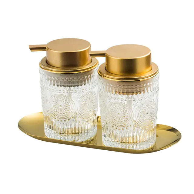 Glass Soap Dispenser With Gold Accents