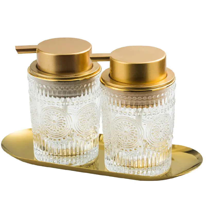 Glass Soap Dispenser With Gold Accents