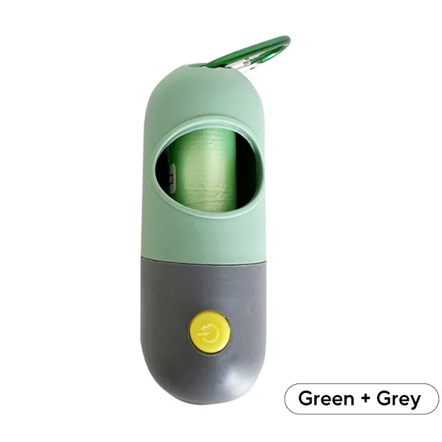 Dog Poop Bag Dispenser with Flashlight and Clip for Leash