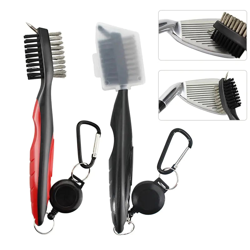 Golf Club Cleaning Brush With Retractable Carabiner