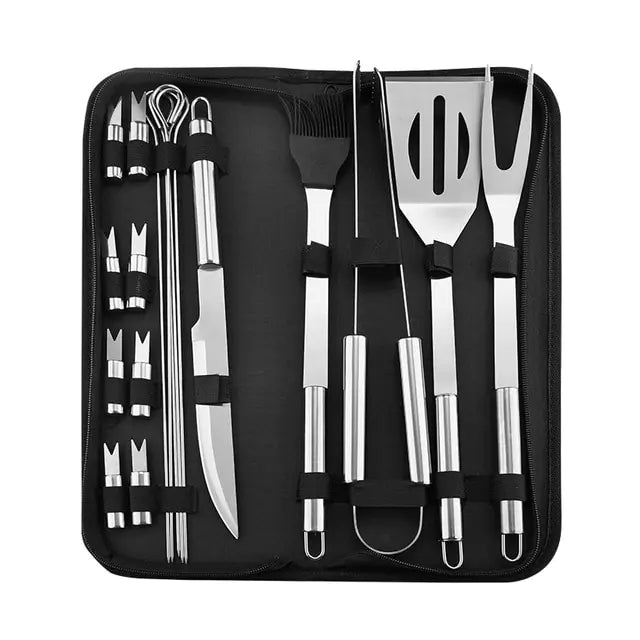 Stainless Steel BBQ Grill Tool Set with Case