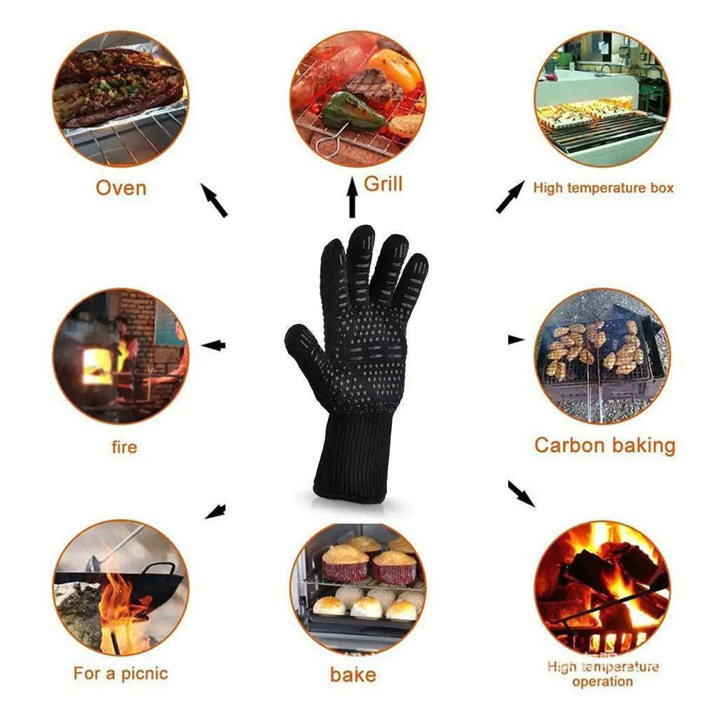 Heat Resistant Grilling Gloves with Silicone Grip