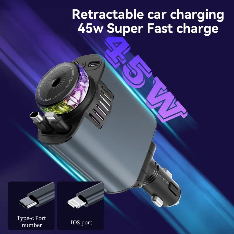 5-in-1 Retractable Car Charger with Fast Charging and Starlight Aromatherapy