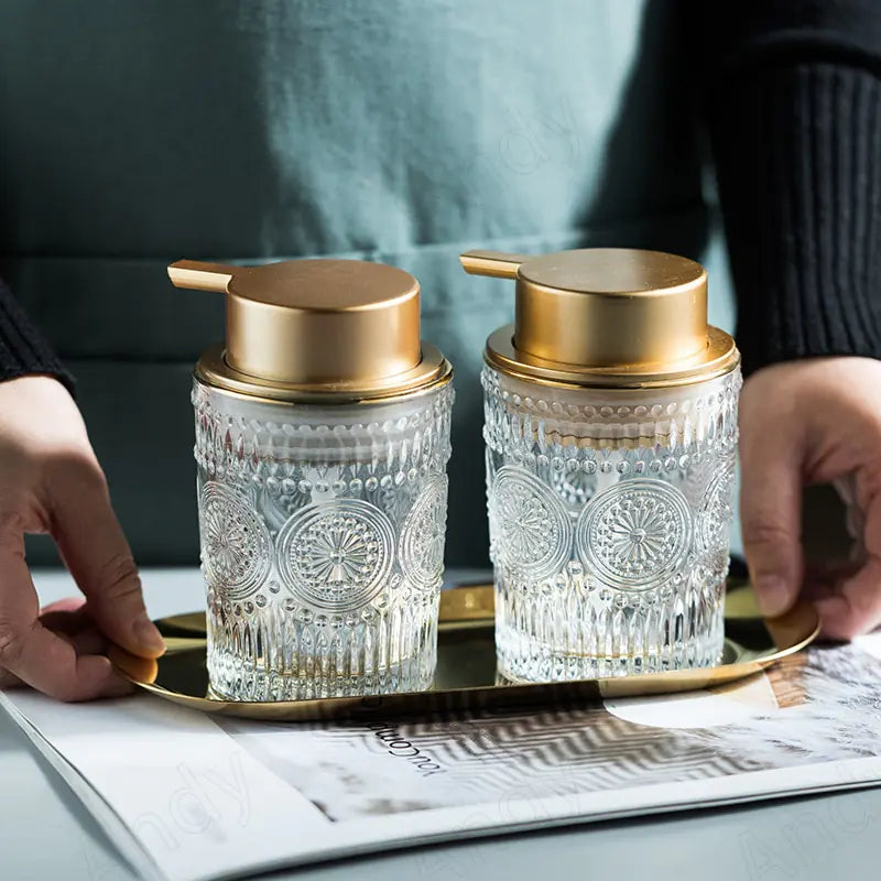 Glass Soap Dispenser With Gold Accents