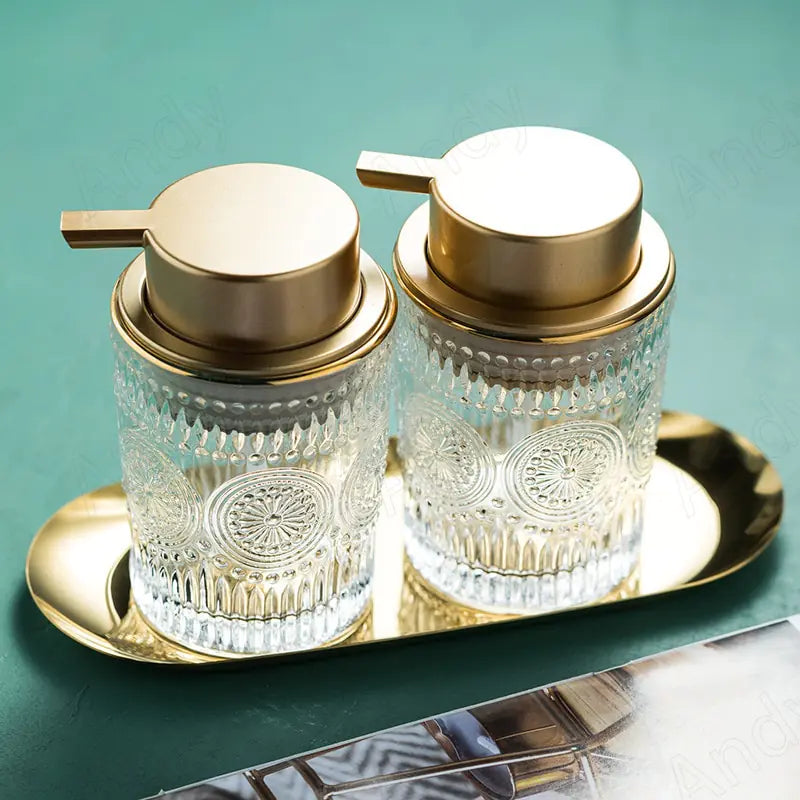 Glass Soap Dispenser With Gold Accents