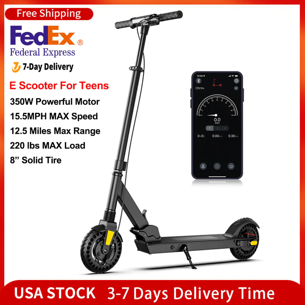 Adult Electric Scooter with App - 15.5MPH, 350W Motor, 8" Wheels, Foldable Design