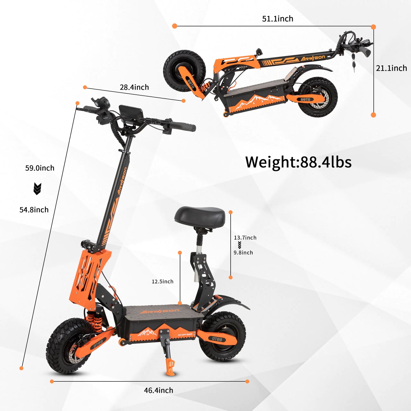 Arwibon Adult Electric Scooter Dual Motor 5600W Maximum Speed 50Mph, 60V27AH ,11-inch Off-road Tires Sport Folding eScooter